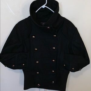 Black Pea Coat With Silver Oversized Buttons